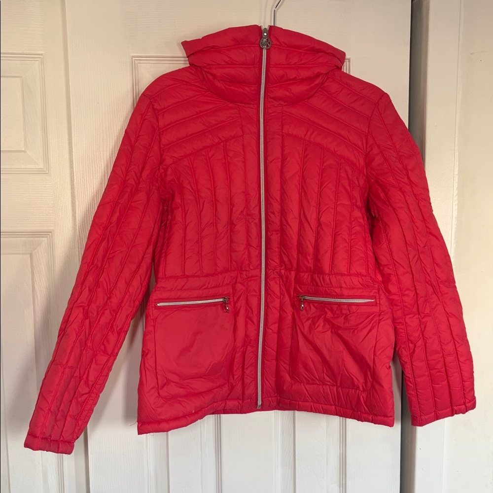 MICHAEL Michael Kors Bright Red Quilted Hooded Puffer Jacket